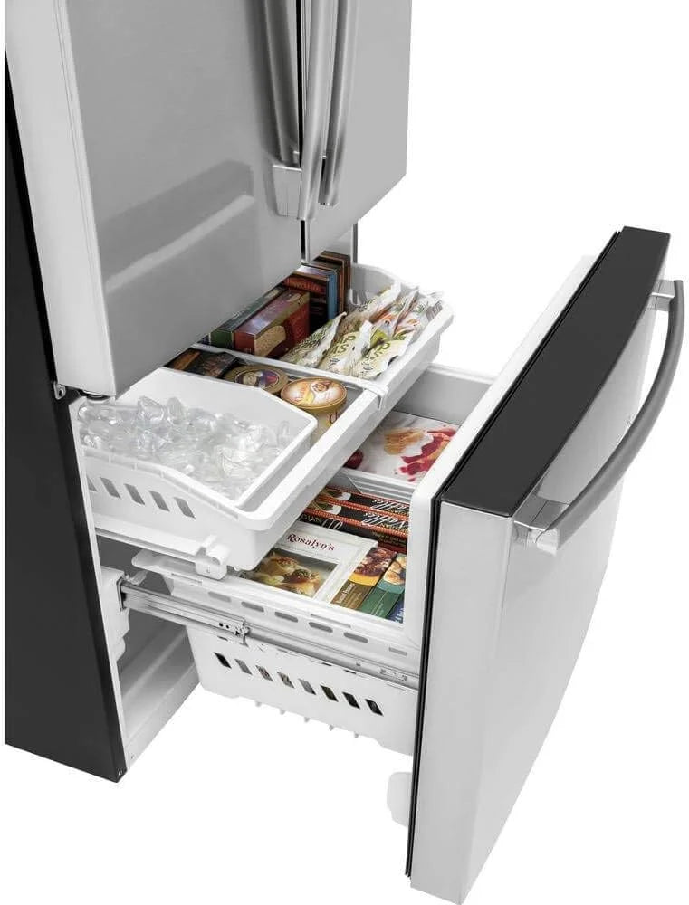 💝LAST DAY FOR CLEARANCE✨GE GNE27JYMFS French door refrigerator, 27 cubic feet total capacity, made of fingerprint-resistant stainless steel