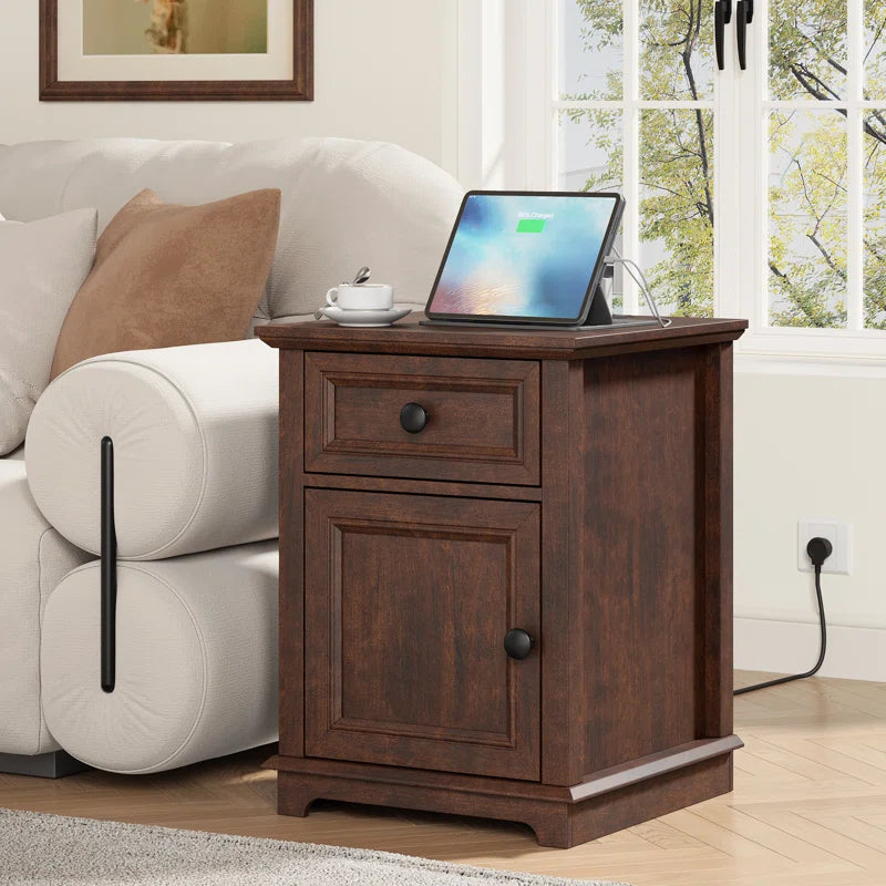Vianet 24'' Tall End Table with Storage Drawer and Built-In Outlets