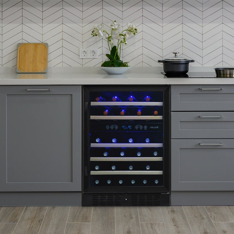 Newair 24" 46 Bottle Dual Zone Built-in Wine Refrigerator with Beechwood Shelves and Safety Lock
