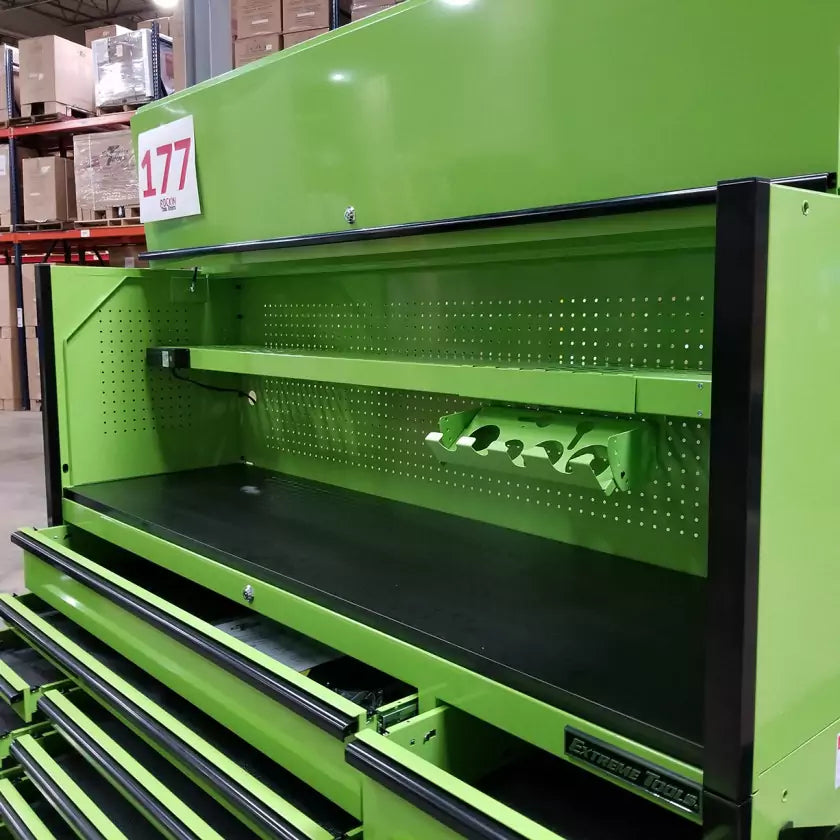 Scratch & Dent, Extreme Tools DX Series 72″ x 21″ Triple Bank Roller & Hutch Combo in Green-Black – Showroom Demo