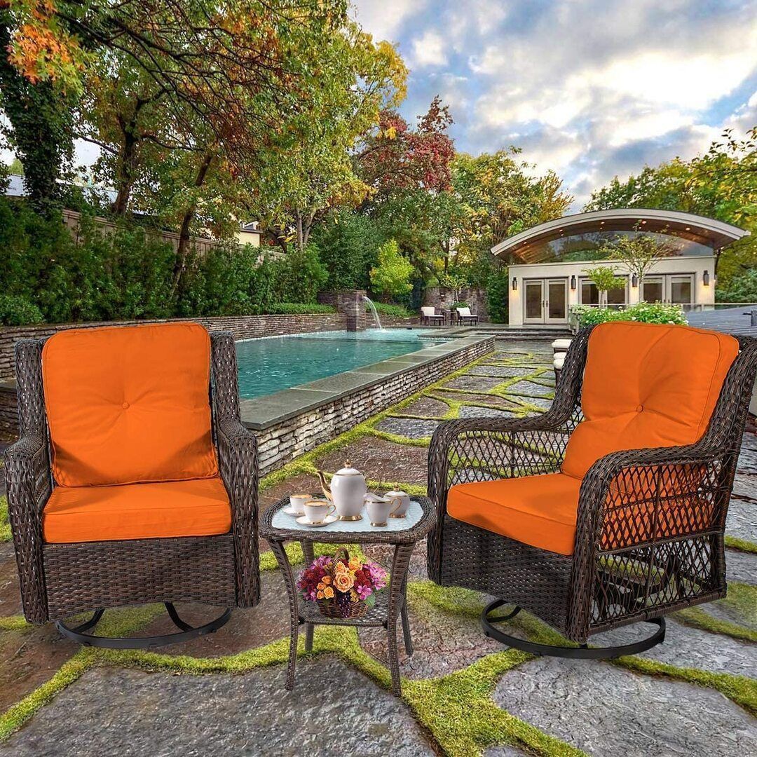 šLast Day Saleš„Outdoor 3 Pieces Rattan Wicker Bistro Set Swivel Rockerš„