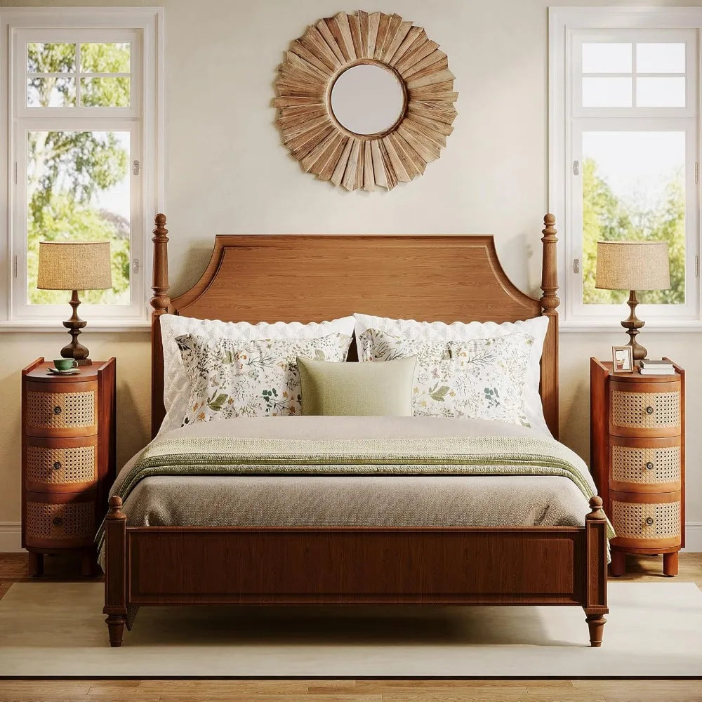 3 drawer rattan exquisite embossed handle nightstand for living room