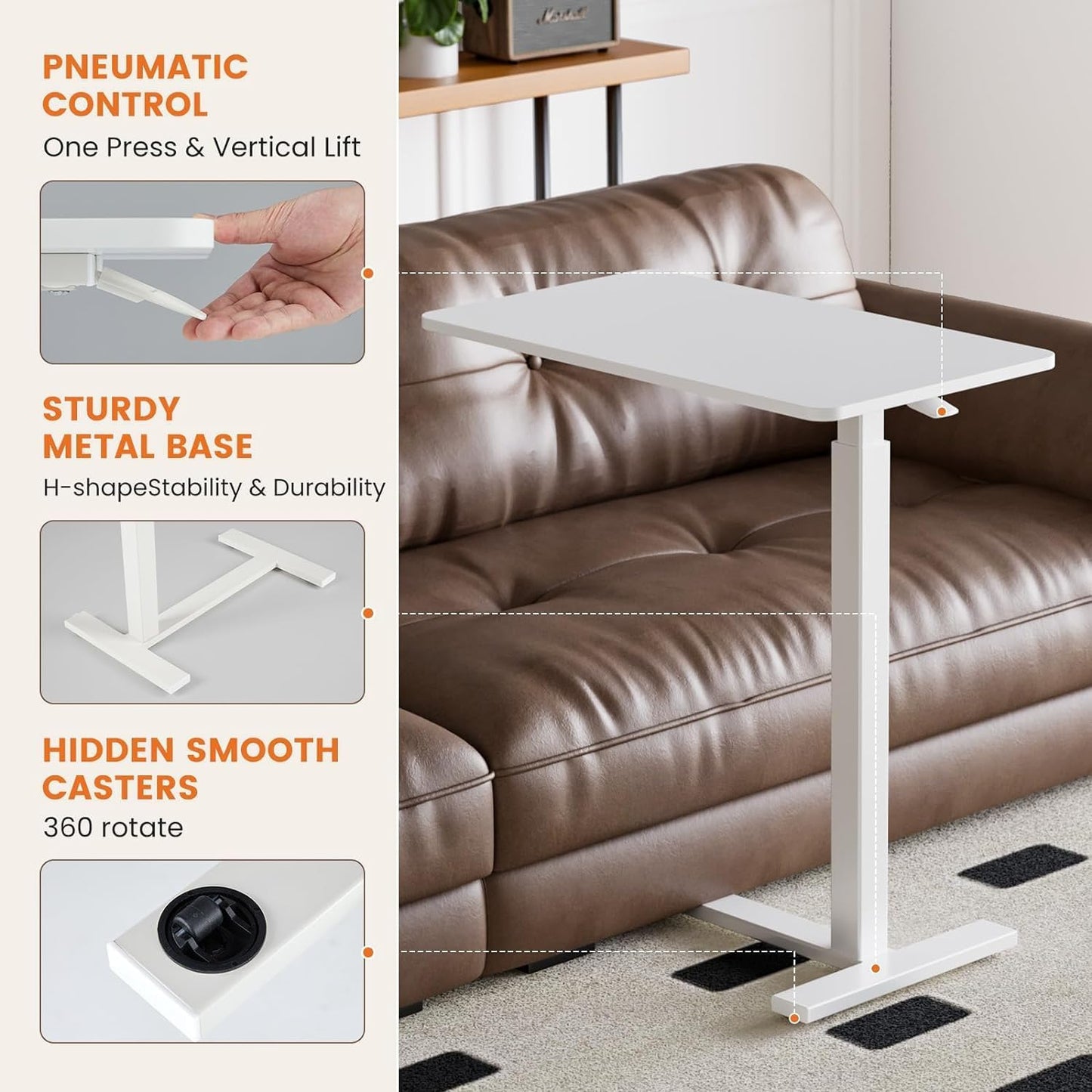 Overbed Bedside Table with Wheels,WheelsRolling Laptop Table,