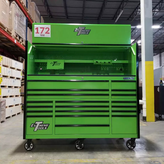 Scratch & Dent, Extreme Tools 72″ x 30″ 19 Drawers Roller Cabinet & Power Hutch Combo – ShowRoom Demo