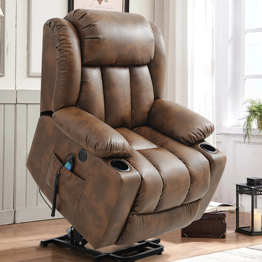 💥Clearance Sale🔥 Mcombo Electric lift Recliner sofa with massage and heating functions, 3 positions, 2 side pockets and cup holders, USB ports!