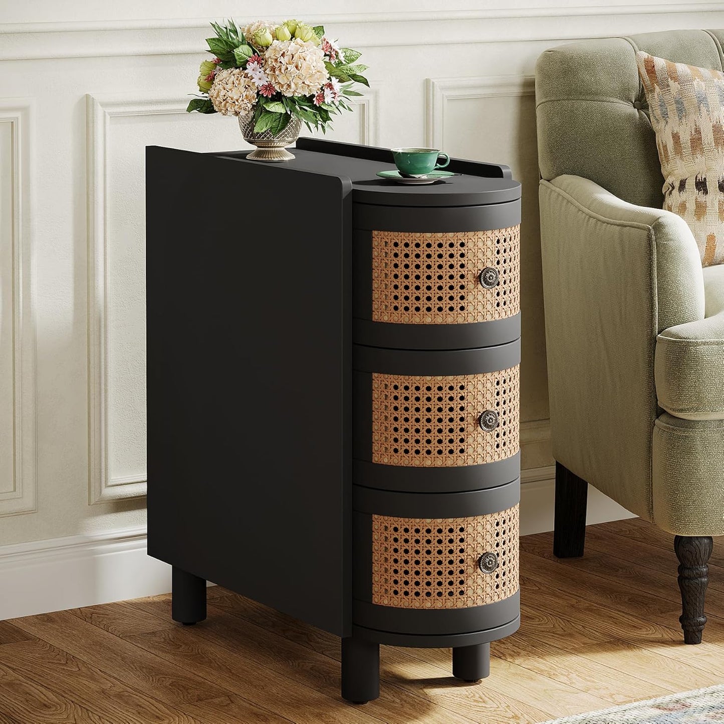 3 drawer rattan exquisite embossed handle nightstand for living room