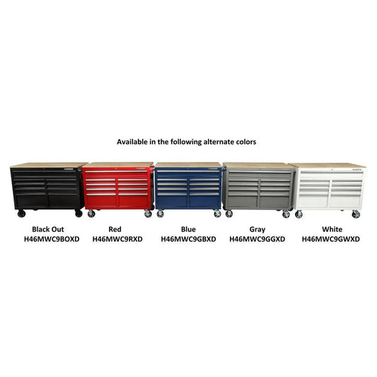 46 in. W x 24.5 in. D 9-Drawer Gloss Black Deep Tool Chest Mobile Workbench with Hardwood Top and Power Station