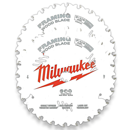 MILWAUKEE 184mm 7-1/4&quot; 24T Wood Circular Saw Blade Framing - 2 Piece 48418721