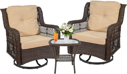 💖Last Day Sale🔥Outdoor 3 Pieces Rattan Wicker Bistro Set Swivel Rocker🔥
