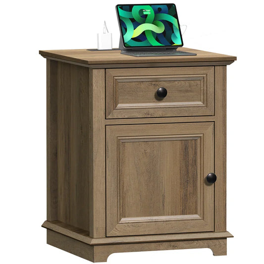 Vianet 24'' Tall End Table with Storage Drawer and Built-In Outlets