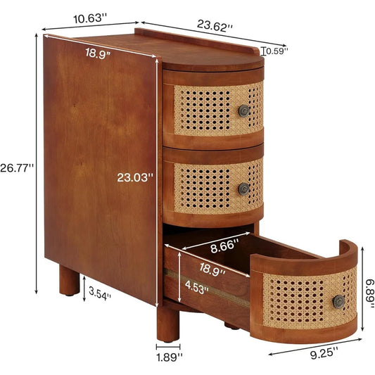 3 drawer rattan exquisite embossed handle nightstand for living room