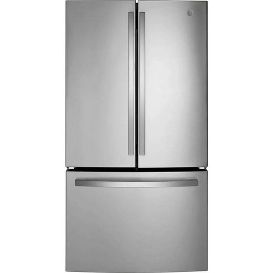 💝LAST DAY FOR CLEARANCE✨GE GNE27JYMFS French door refrigerator, 27 cubic feet total capacity, made of fingerprint-resistant stainless steel