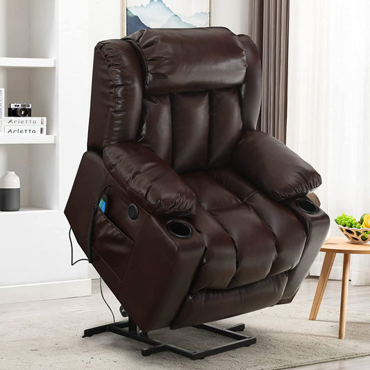 💥Clearance Sale🔥 MCombo Large Lay Flat Dual Motor Power Lift Recliner Chair Sofa with Massage and Heat, USB Ports, Cup Holders, Extended Footrest！