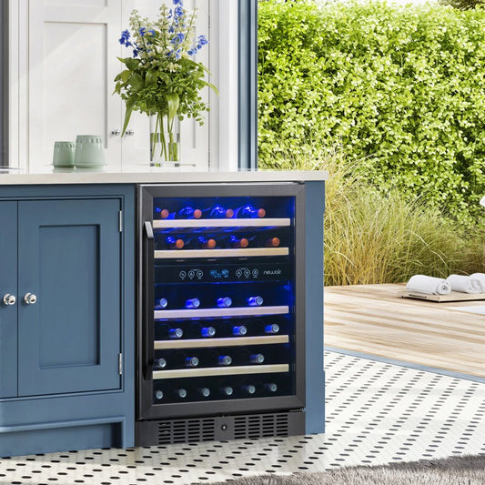 Newair 24" 46 Bottle Dual Zone Built-in Wine Refrigerator with Beechwood Shelves and Safety Lock