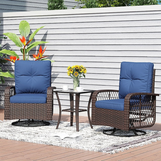 💖Last Day Sale🔥Outdoor 3 Pieces Rattan Wicker Bistro Set Swivel Rocker🔥