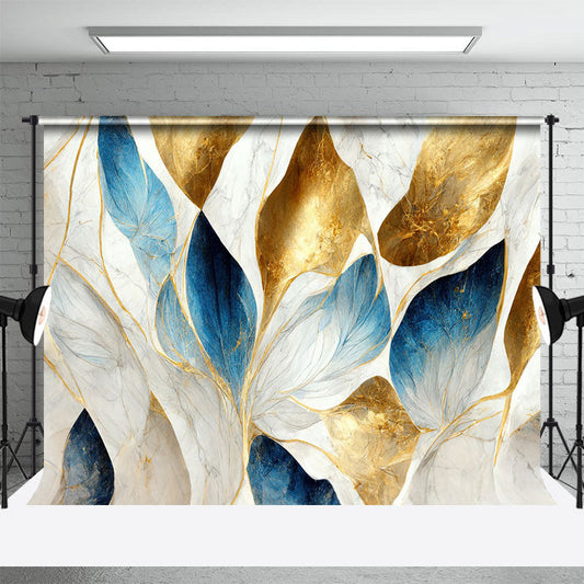 Blue Grey Gold Leaf Marble Texture Photo Backdrop