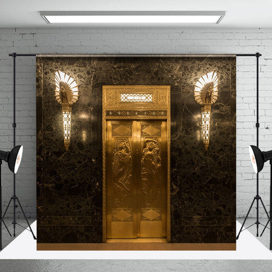 Retro Gorgeous Black Gold Marble Door Photo Backdrop