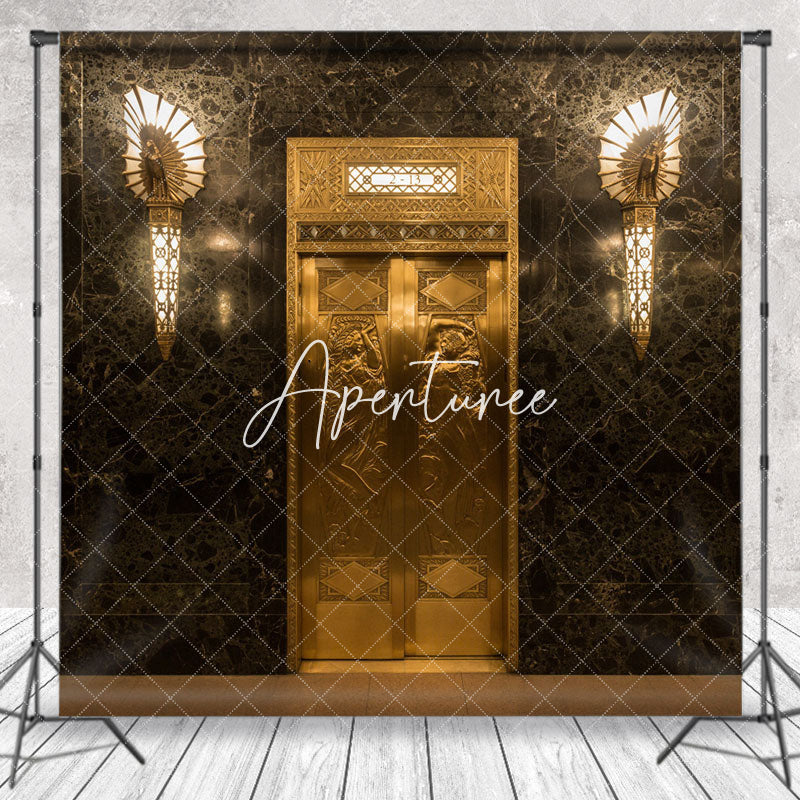 Retro Gorgeous Black Gold Marble Door Photo Backdrop