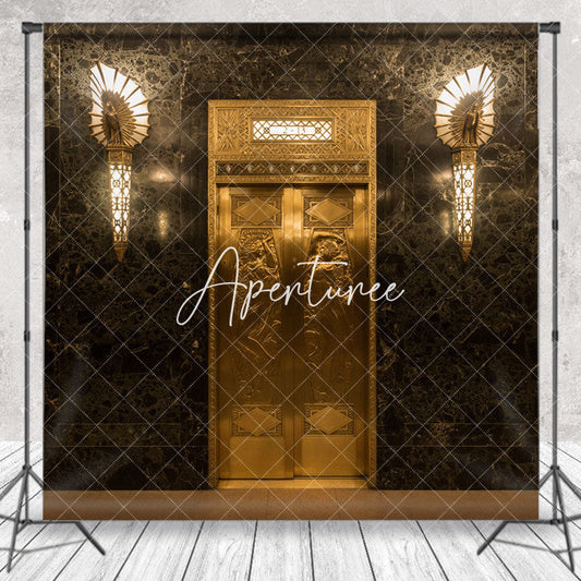 Retro Gorgeous Black Gold Marble Door Photo Backdrop